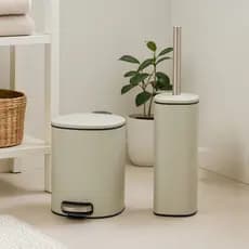 Kit Lavabo Banheiro Bege Lixeira  3 Litros Cesto + Escova
