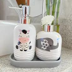 Kit Lavabo Zebra Difusor Banheiro Saboneteira Líquida Bebê Animais Pia
