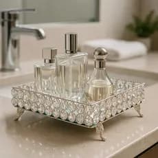 Bandeja Decorativa Espelhada Cristal Luxo Banheiro Perfumes