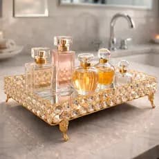 Bandeja Luxo Decorativa Cristal Perfumes Maquiagem Lavabo Premium Dourado