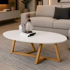 Mesa de Centro Classic Oval Tebarrot Pés Cruzados Moderna Cores