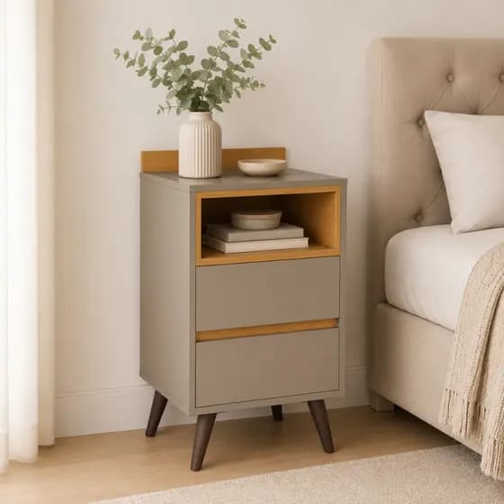 Mesa de Cabeceira Madri 2 Gavetas Pés Palito Moderno Várias Cores
