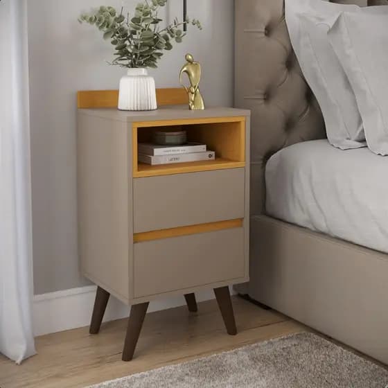 Mesa de Cabeceira Alamo Para Quarto Organização Com 2 Gavetas e Nicho Pés Anti-Umidade