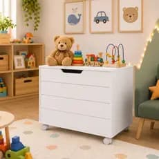 *PROMOÇÃO*Baú Infantil MDF Rosa Rodízios Organizador Brinquedos Quarto Criança Moderno Decorativos