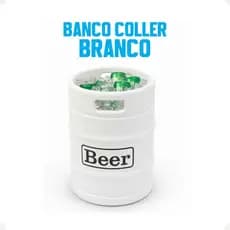 Barril Cooler Banco Branco Tampa Marrom Assento Térmico Para Bebidas Churrasco Eventos