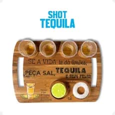 Tábua Para Shot De Tequila Em Mdf Com 4 Copos Espaço Sal Limão Bar Gourmet E Decoração