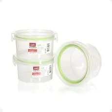 Potes Herméticos Redondos 550ml Verde Kit 3 Trava Mais Vedação Forte Armazenamento Cozinha Marmitas