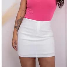 Short saia de Bengaline Cintura Alta Saia Inteira con detalhe na Frente Ziper Falso