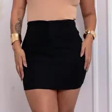 Short saia de Bengaline Cintura Alta con detalle na Frente Ziper Falso con saia Enteira