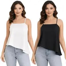 Kit 2 Regatas Feminina Assimétrica Decote Reto Alça fina alcinha Soltinha Fluida Fresquinha Verão Básica Essencial