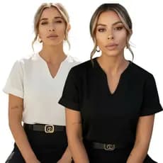 Kit 2 Blusa Feminina Detalhe Em V Manga Dobrada Estilosa Verão Camiseta Conforto Elegância Blusinha
