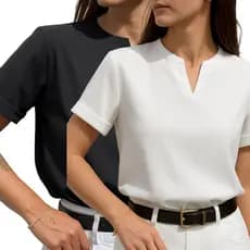 Kit Duas Blusas Manga Dobrada Feminina Tecido Social Elegante