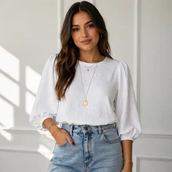 Blusa Feminina Crepe Premium Alfaiataria Bufante Princesa Manga 3/4 Elegante Moderna Blogueira Tendência Look Social