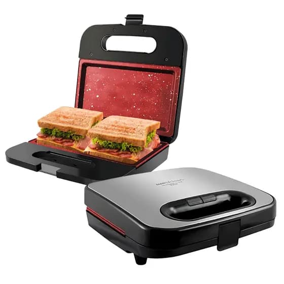 Sanduicheira e Grill Britânia Inox 2 Em 1 Melhor Revestimento Cerâmica Redstone 750w Saudável