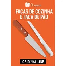KIT 2 Facas 8 " Original Line - Faca Chef Cozinha Geral e Faca Pão Serrilhada Profissional Inox