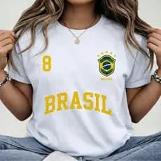 Blusa Feminina Brasil Hexa T-shirt Verão Manga Curta Camiseta Algodão Premium
