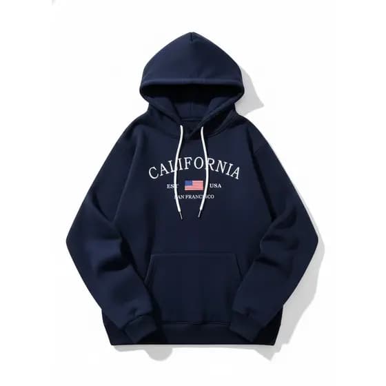 Moletom California Feminino Canguru Com Capuz Flanelado Casual Inverno Premium Azul Marinho