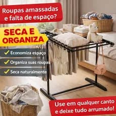 Suporte Multiuso para Secar Roupas com Prateleira e Ganchos – Estrutura Reforçada