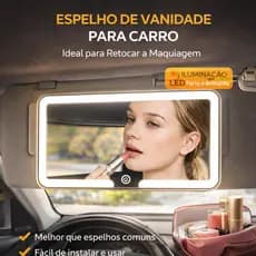 espelho de maquiagem para viseira solar de carro com 3 modos de luz led tela sensível ao toque regulável