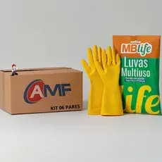 Kit 06 Pares de Luvas de Látex Amarela Flocada Algodao Multiuso: Proteção e Conforto para Limpeza