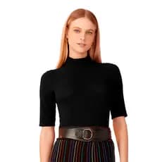 Blusinha Feminina Canelada Gola Alta Manga Alongada 3/4