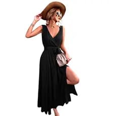 Vestido Verão Midi Envelope Transpassado Canelado Decote V