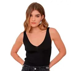 Blusa Feminina Regata Com Decote V Canelada Básica