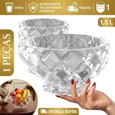 Fruteira Centro de Mesa Rocks Diamond 1,5L Vidro Resistente Decoração Cristal Ricci