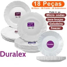 Jogo conjunto de jantar 18 Pratos Pétala Duralex Opaline 6 Fundo 6 Raso 6 Sobremesa Vidro Branco