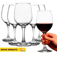 Jogo de Taças com 6 Unidades de Vidro 340ml Brilhante Vinho Água Cristal Luxo Original