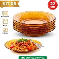 Jogo 6 Prato Fundo Âmbar decorado storn 22cm importado Resistente marrom Semelhante a kit Duralex