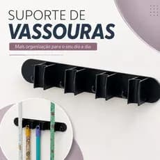 Porta Vassouras De Parede Organizador Com Ganchos Resistente Multiuso