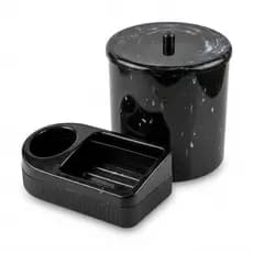 Kit Pia Marmorizado 2 Peças Cesto Lixeira 6L Porta Detergente Organizador