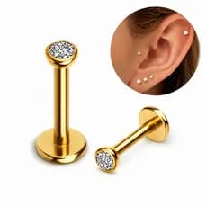 Kit 2 Piercing Titânio Ponto de Luz Zircônia Tragus Orelha Dourado Prata