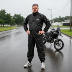 Capa de Chuva Conjunto Completo impermeável CDR Emborrachada em Nylon Preto Motoqueiro Frio