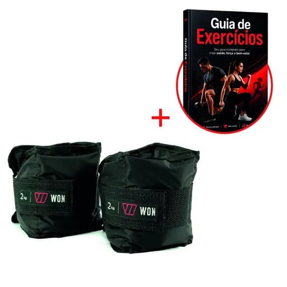 Par Caneleira Tornozeleira de Peso 2 kg Profissional WON Preto Treinar em Casa Academia Funcional
