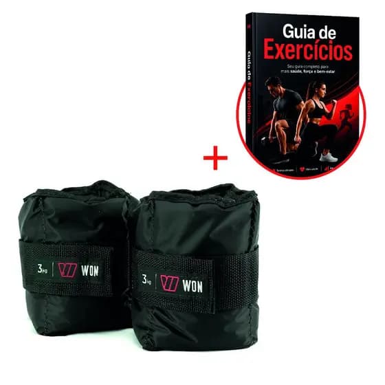Par Caneleira Tornozeleira de Peso 3 kg Profissional WON Preto Treinar em Casa Academia Funcional