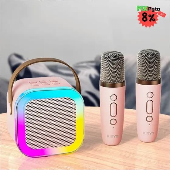 Caixa De Som C/ Microfones Karaokê Bluetooth - Brincadeiras em Família