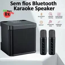 Alto-falante Bluetooth Potente - 2 Microfones Sem Fios para Karaoke Familiar