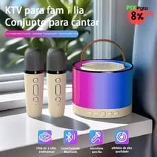 Caixa De Som Com Microfone Karaokê sem fio Bluetooth KTV familiar com luz RGB