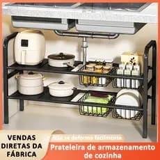 Prateleira Retrátil de Cozinha com Cestos | Aço Resistente para Debaixo da Pia
