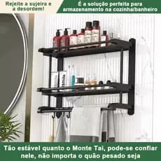 Prateleira Organizadora de Banheiro 3 Níveis Aço Inoxidável Sem Furos com Barra de Toalhas