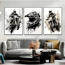 Quadros Decorativos 60x40 moto motocross capacete tons neutros sala hall quarto