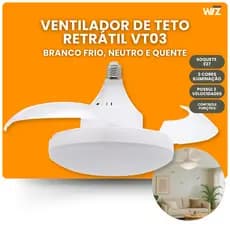 Ventilador de Teto Retrátil C/ Luz Ajustável Silencioso Controle Remoto Moderno VT03