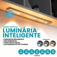 Kit Luminária Barra Led Pontual Recarregável Usb Sensor Presença Luz 3 Cores