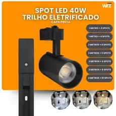 Kit Trilho Spot Interno Led Preto 40w Eletrificado Luz Branco Frio ou Neutro Quente Bivolt