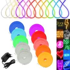 Fita de Led Mangueira Neon 5 Metros Alto Brilho Flexível Siliconada IP65 Bivolt Com Fonte