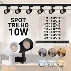 Kit Trilho Spot Led Eletrificado Interno Preto Branco 10w Luz Branco Frio, Neutro ou Quente Bivolt