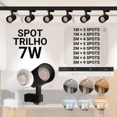 Kit Trilho Spot Led Eletrificado Interno Preto Branco 7w Luz Branco Frio, Neutro ou Quente Bivolt