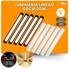 Kit 10 Luminária Tubular Sobrepor Linear Led Preto e Branco 60cm 20w